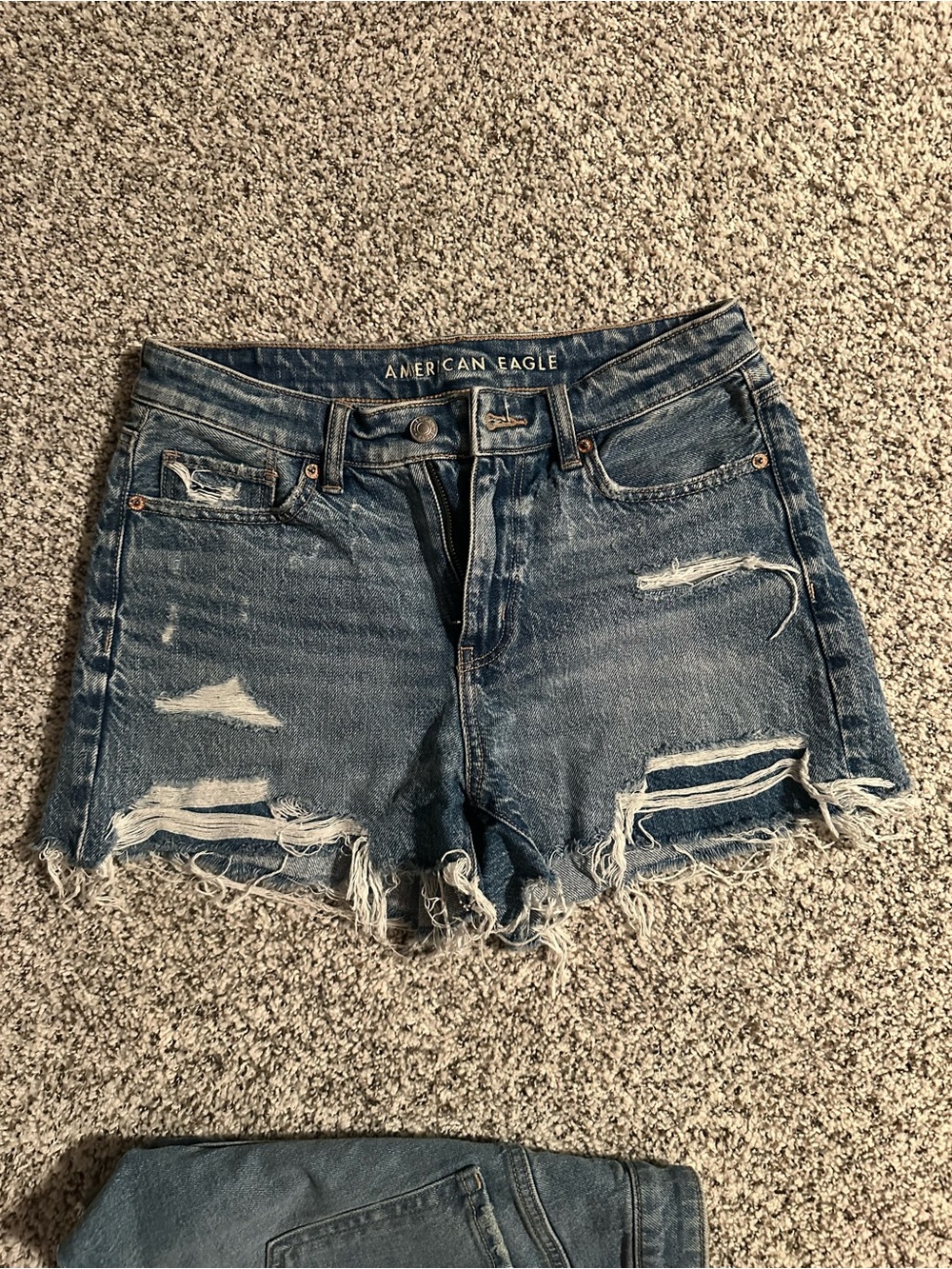 American Eagle Outfitters Distressed Blue Denim Cutoff Mom Shorts